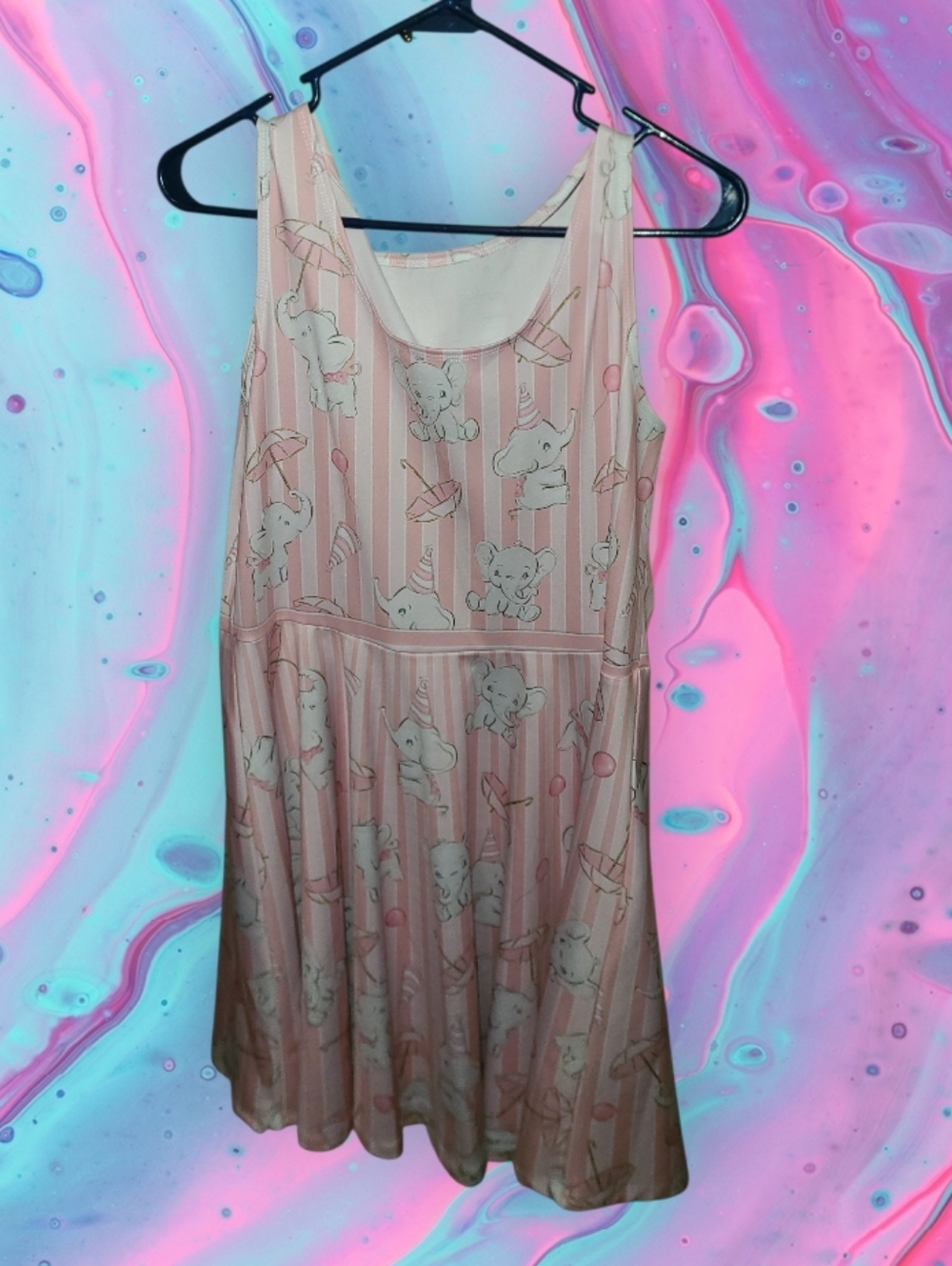 Juniors 2xl (19-21) pink stripe & elephant print dress